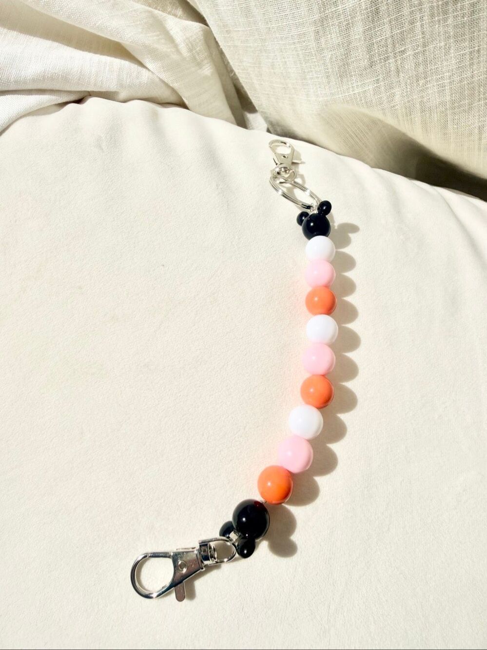 Mickey Mouse Beaded Bag Charm Strap Pink Orange White Disney Inspired